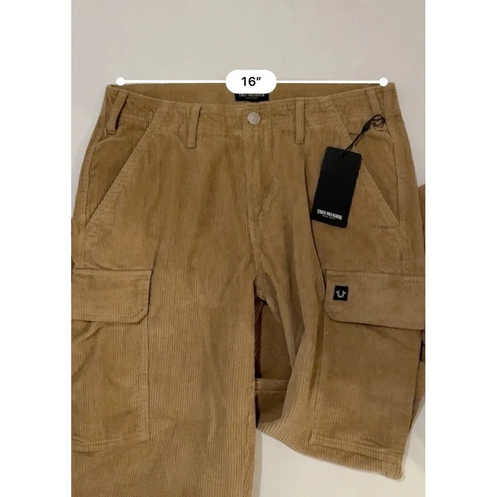 True Religion‎ Mens 32x31 Straight Cargo Vintage Travertine Brown Corduroy Pants